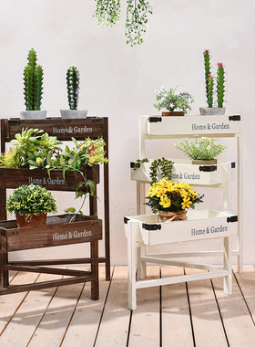 田园复古花架子客厅室内多层实木阳台落地式阶梯多肉植物木质花架