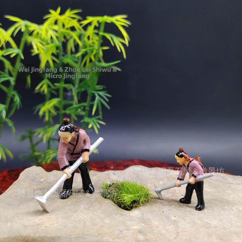 农夫古人物奇石假山盆景鱼缸沙盘枯山水微景观造景树脂小摆件