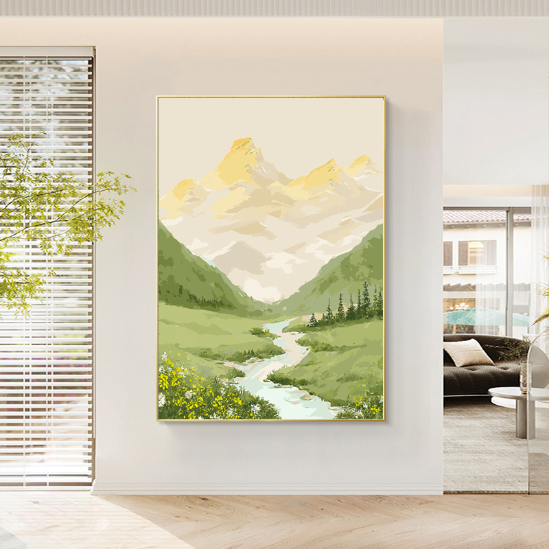 DIY数字油画日照金山入户玄关装饰画风景山水入门挂画客厅落地画