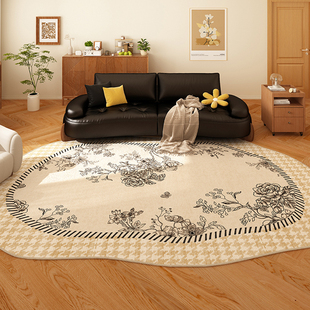 法式中古风不规则地毯客厅高级感花朵异形卧室床边毯沙发茶几地垫