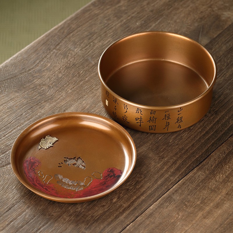 手工圆形镶银紫铜壶承蓄水茶壶垫托茶盘建水茶洗承干泡台功夫茶台