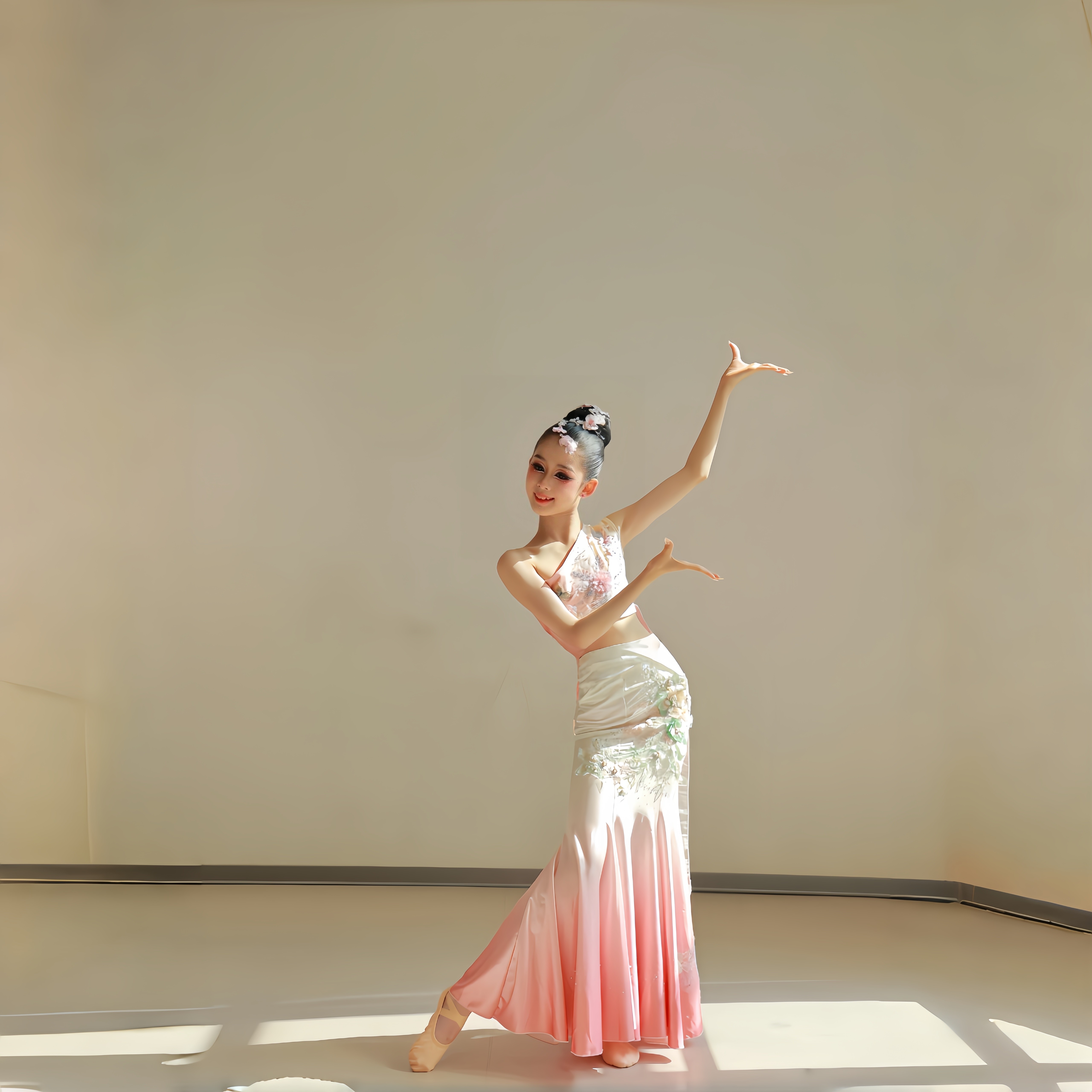 傣族花儿儿童傣族舞蹈服女单肩收腰鱼尾裙演儿童出服民族表演服装