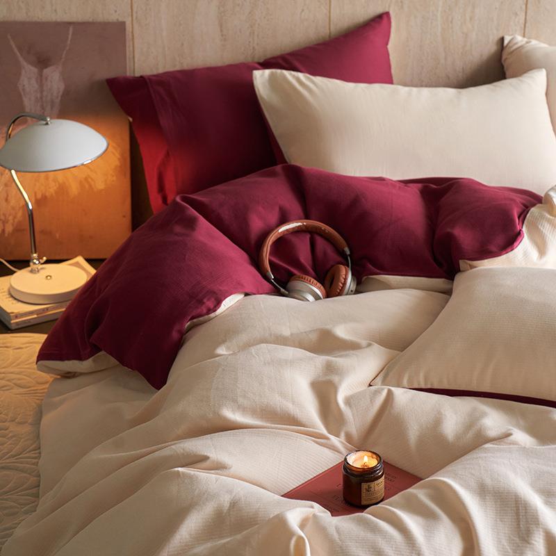 A类秋冬简约全棉加厚磨毛四件套纯色纯棉床单被套床笠床上用品1.8