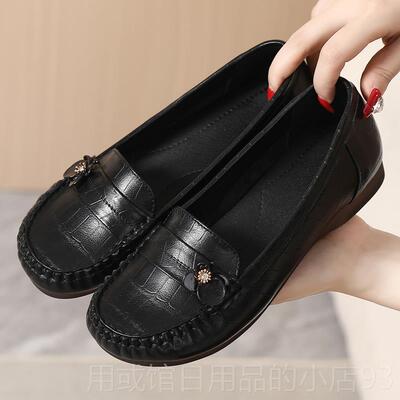 正品真皮软底舒妈妈鞋2025年新款豆豆鞋平不底单鞋软适皮鞋累脚女