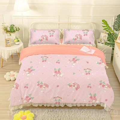高档全美花边乐蒂四棉件套卡通公主风被套件1.8m床上用品三套家用