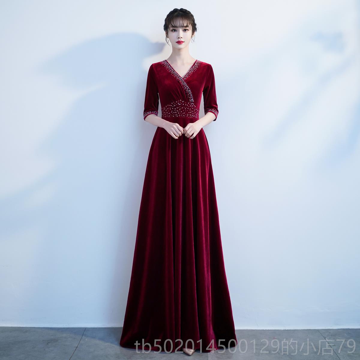 高档大合演出服女唱长裙丝新款红歌比赛表演朗绒诵服独唱晚礼服指