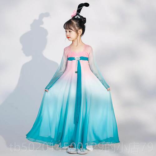 高档儿童古飘典中舞服女汉唐玉灵儿逸扇子舞舞国风练功服汉伞服演