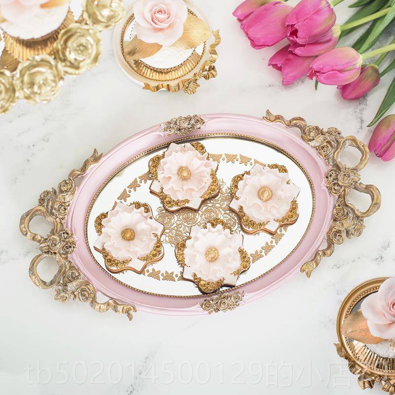 高档欧式客厅创托意长方形盘果盘盘糕婚礼用品甜品台蛋摆件首饰收