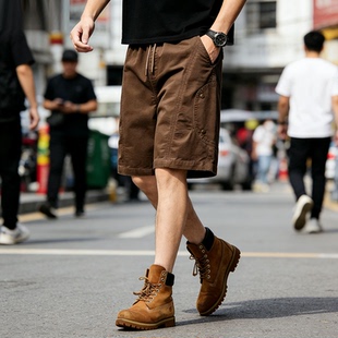 重磅纯棉拼接工装 潮牌休闲覆古五分裤 短裤 夏季 子 男士 领巢高端美式
