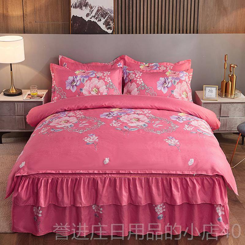 正品纯棉床裙款四件套棉床单1.套8m2全.0m被床罩加厚磨毛被罩床上