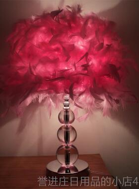 正品羽毛粉色白紫色色灯结婚书房台床头女生现代欧式创意漫卧浪室