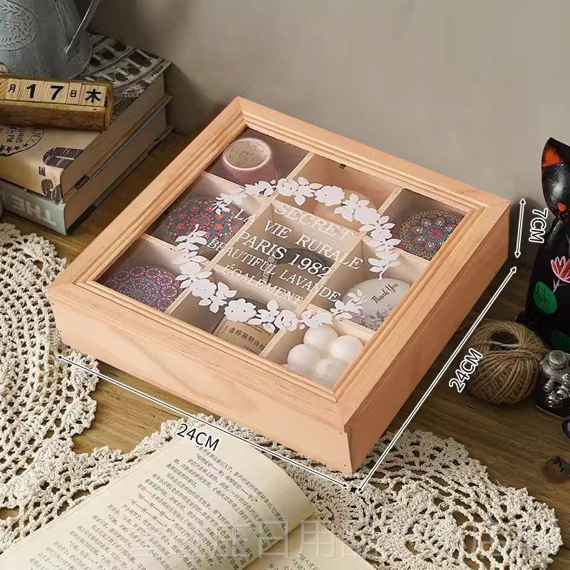 正品九格首饰宫耳钉化妆品圈收纳盒亚克木盒子桌面木质zakka力发