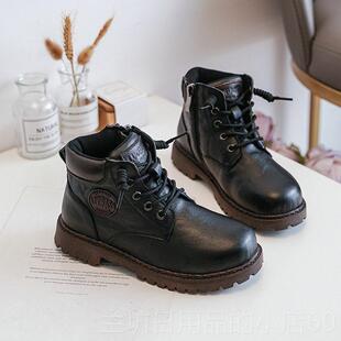 高档童皮鞋真皮儿软底高帮表演出西装男孩运动鞋春秋黑皮牛男童马