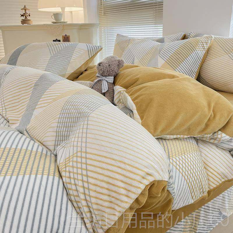 高档冬季双面加厚牛奶四件套珊绒加绒被瑚床单冬天套法兰绒床上绒