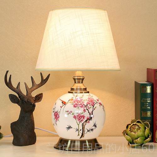 高档包灯邮现代中美式乡头村时尚全式铜卧室书房床柜遥控陶瓷台灯