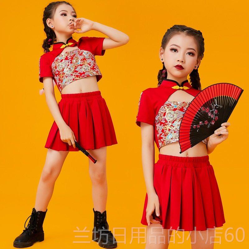 高档儿童节日表演装，民族潮流，女孩t台，服时尚国风舞格蹈爵士