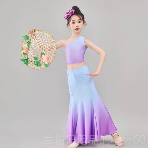 高档傣族儿童舞蹈服女幼儿演蹈出表服装服饰练裙民族演服舞孔雀习