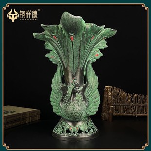 古青铜摆件青铜双凤杯酒樽吉祥鸟尊花瓶古玩装饰工艺品花插笔筒