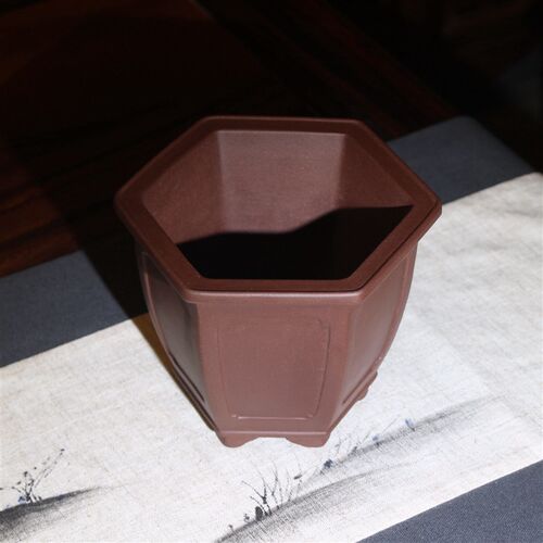 凹窗飘口六方盆吴化明紫砂花盆名家精品手工盆景兰花菖蒲