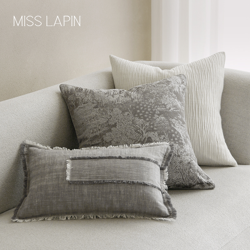 澜品山中来信创意中式抱枕 客厅灰咖靠枕沙发床头靠包靠垫套