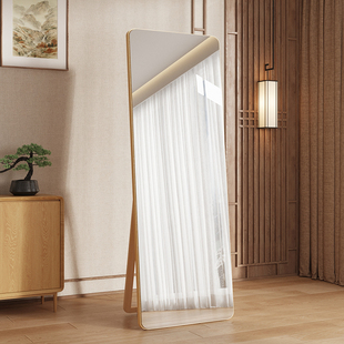 钢化玻璃实木全身镜落地镜家用客厅高级感穿衣镜卧室复古试衣镜子