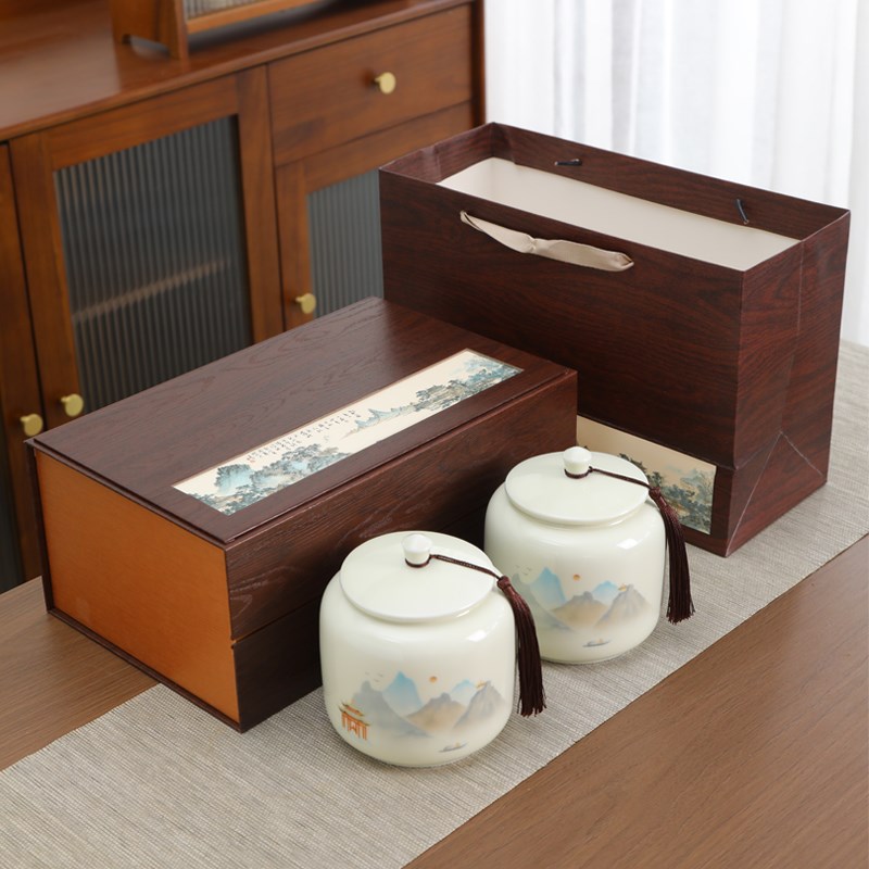 中式古风茶叶礼盒装空盒中号通用红茶绿茶龙井碧螺春岩茶密封茶罐