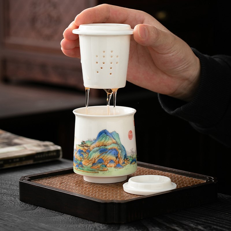 快客杯一壶一杯单个人专用功夫泡茶杯简易露营白瓷便携式旅行茶具