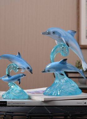 优艺诗 树脂透明树脂海豚海洋动物家居摆件装饰品客厅玄关工艺品