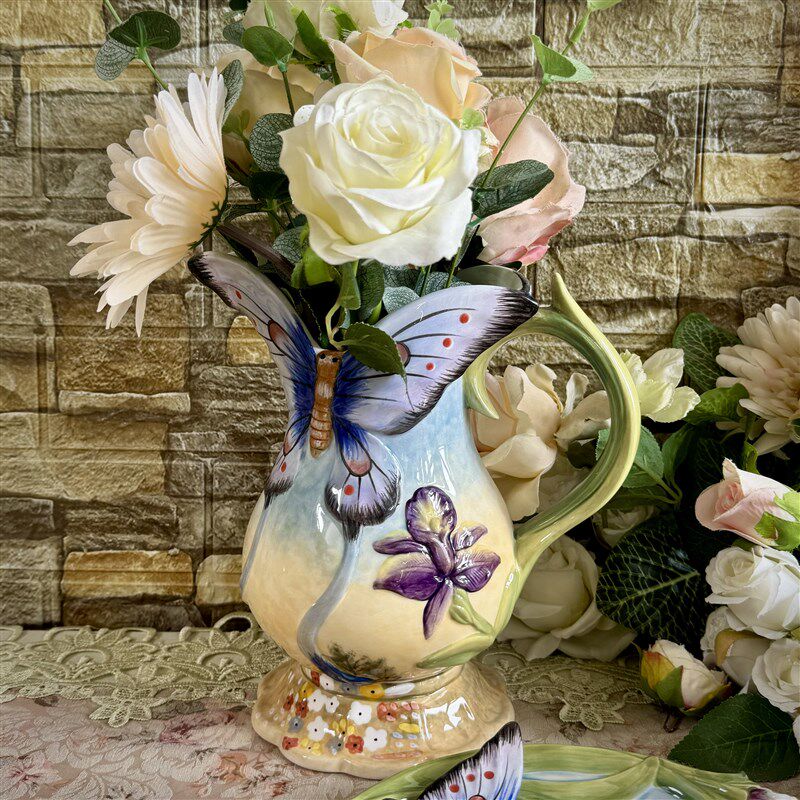 方亚釉下彩蝴蝶陶瓷花瓶花器鲜花干花花瓶家居饰品摆件礼品