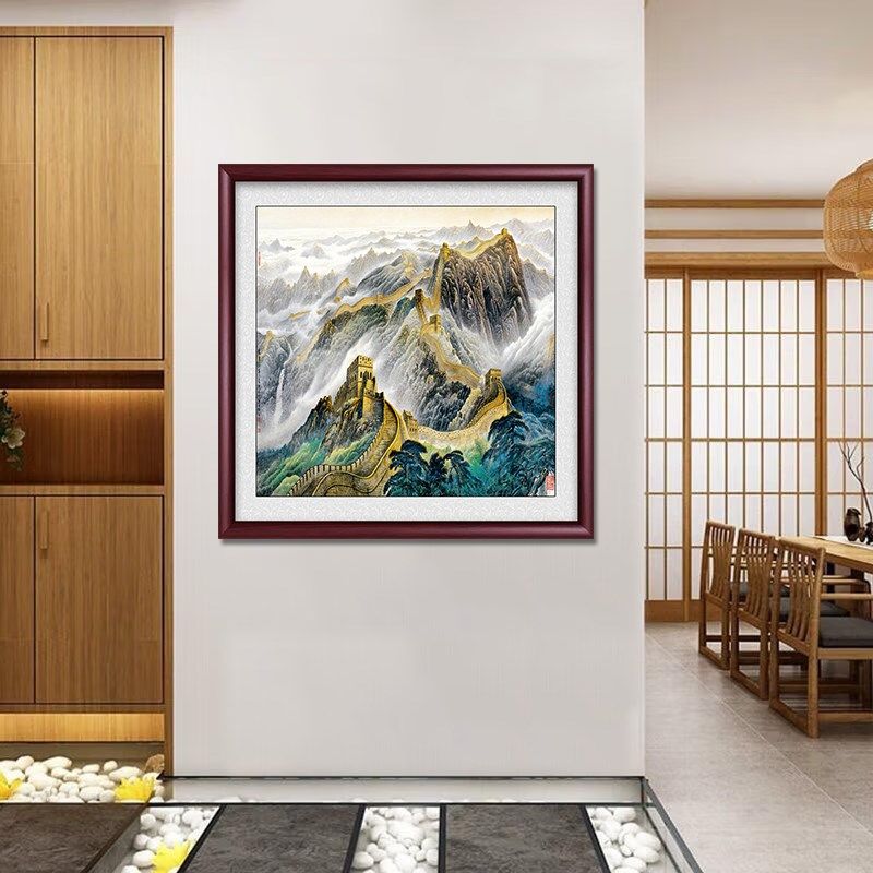 万里长城画靠山图国画书房茶室斗方挂画入户玄关装饰画背景墙壁画