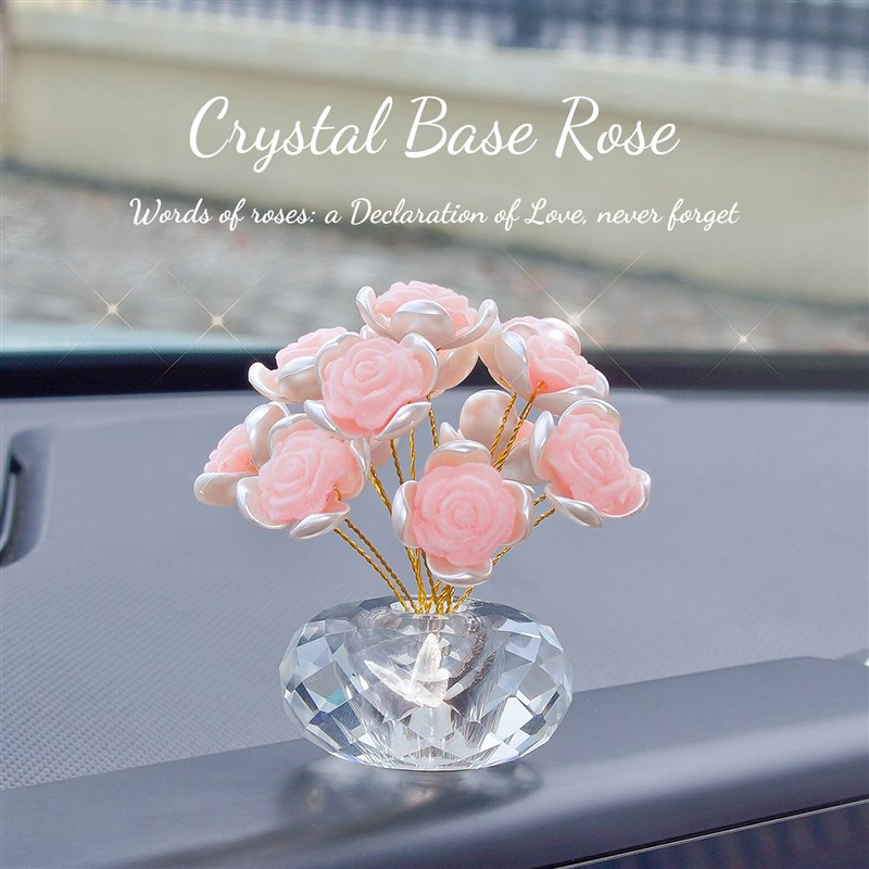 女士汽车摆件车载饰品车内粉玫瑰花装饰中控台车载香薰仪表台配饰