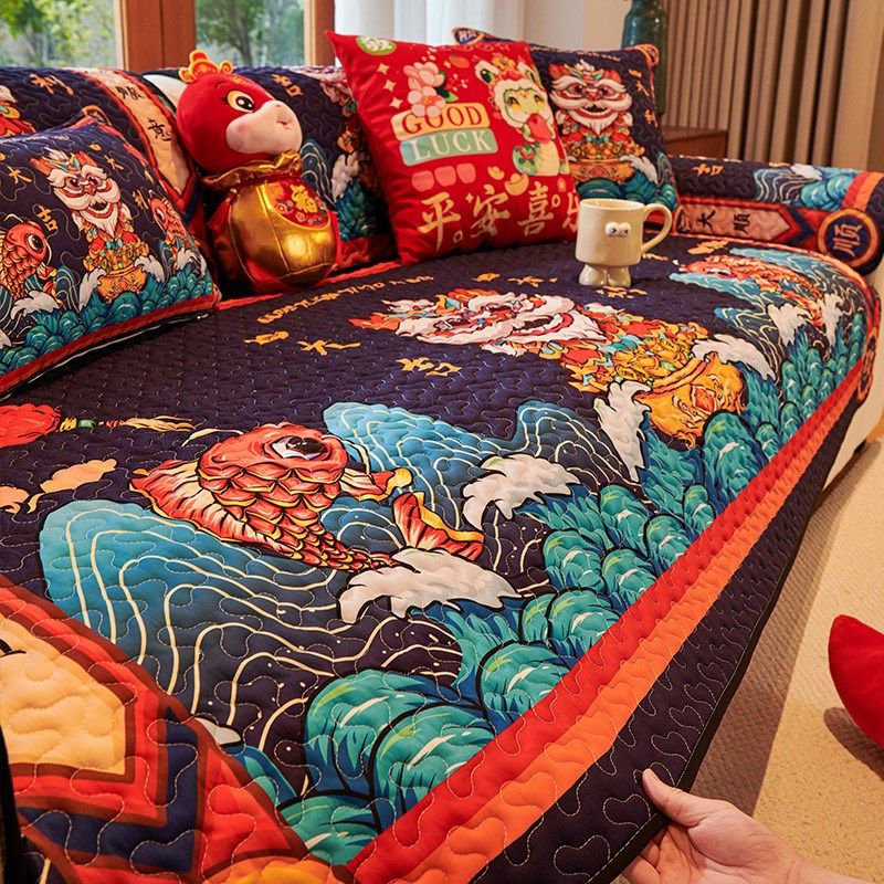 国潮红色沙发垫过年祥瑞喜庆结婚客厅沙发坐垫防滑四季沙发套罩巾,居家布艺,沙发垫,淘宝优惠券,粉丝福利购,淘宝优惠卷