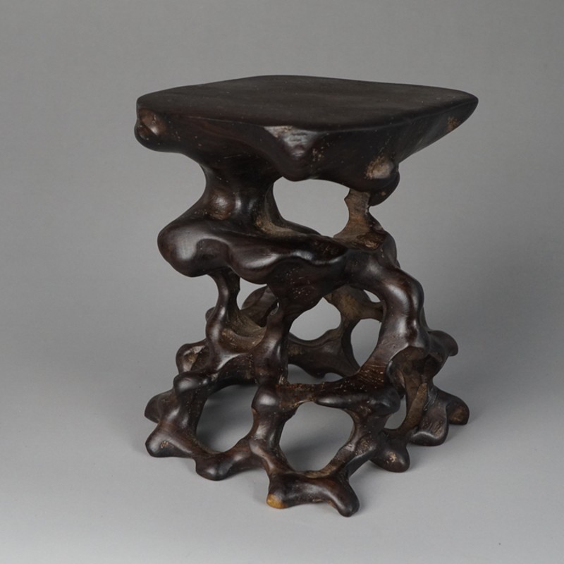 黑梓木实木根雕镂空根艺底座 奇石紫砂壶多肉菖蒲微型盆景几架