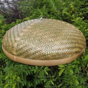 竹编圆形餐桌菜罩带手把饭罩餐桌台盖夏天防虫防蝇防尘竹篮竹盖子