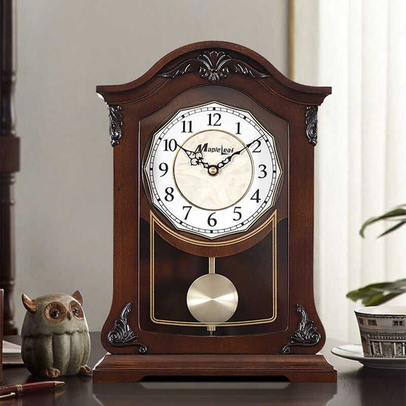 枫叶报时款实木客厅装饰高档座钟卧室摆件时钟玄关摆钟静音石英钟,家居饰品,座钟,淘宝优惠券,粉丝福利购,淘宝优惠卷