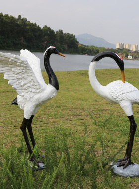 树脂仿真白鹭仙鹤雕塑摆件庭院假山水池花园林景观动物装饰品摆件