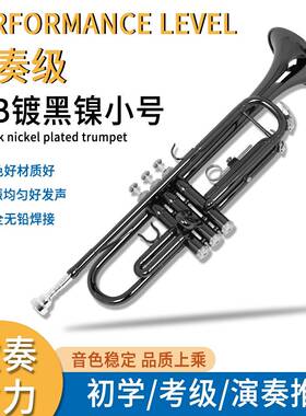 镀镍小号铜管西洋乐器 降B调三音小号初学成人演奏黑色小号乐器