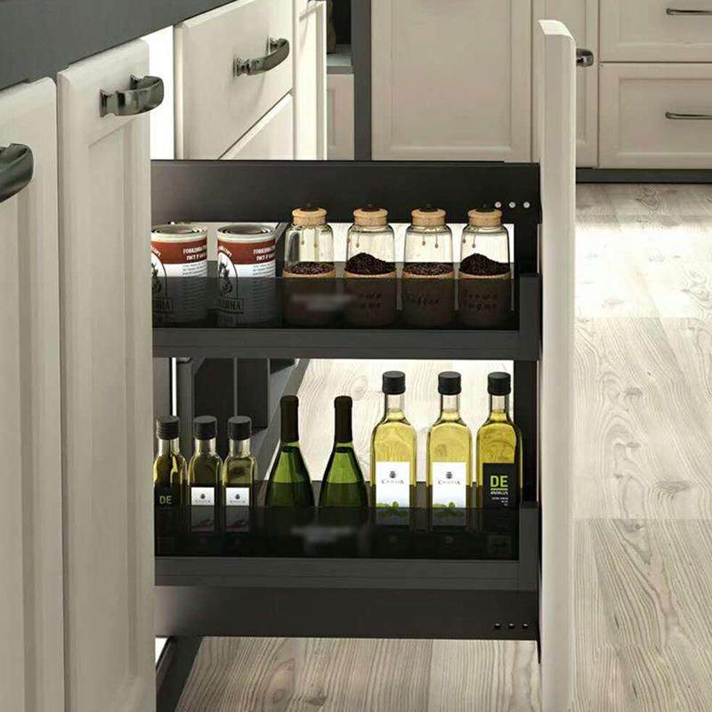 全铝厨房橱柜侧拉篮窄小底柜调味拉篮收纳抽屉式调味料篮厂家