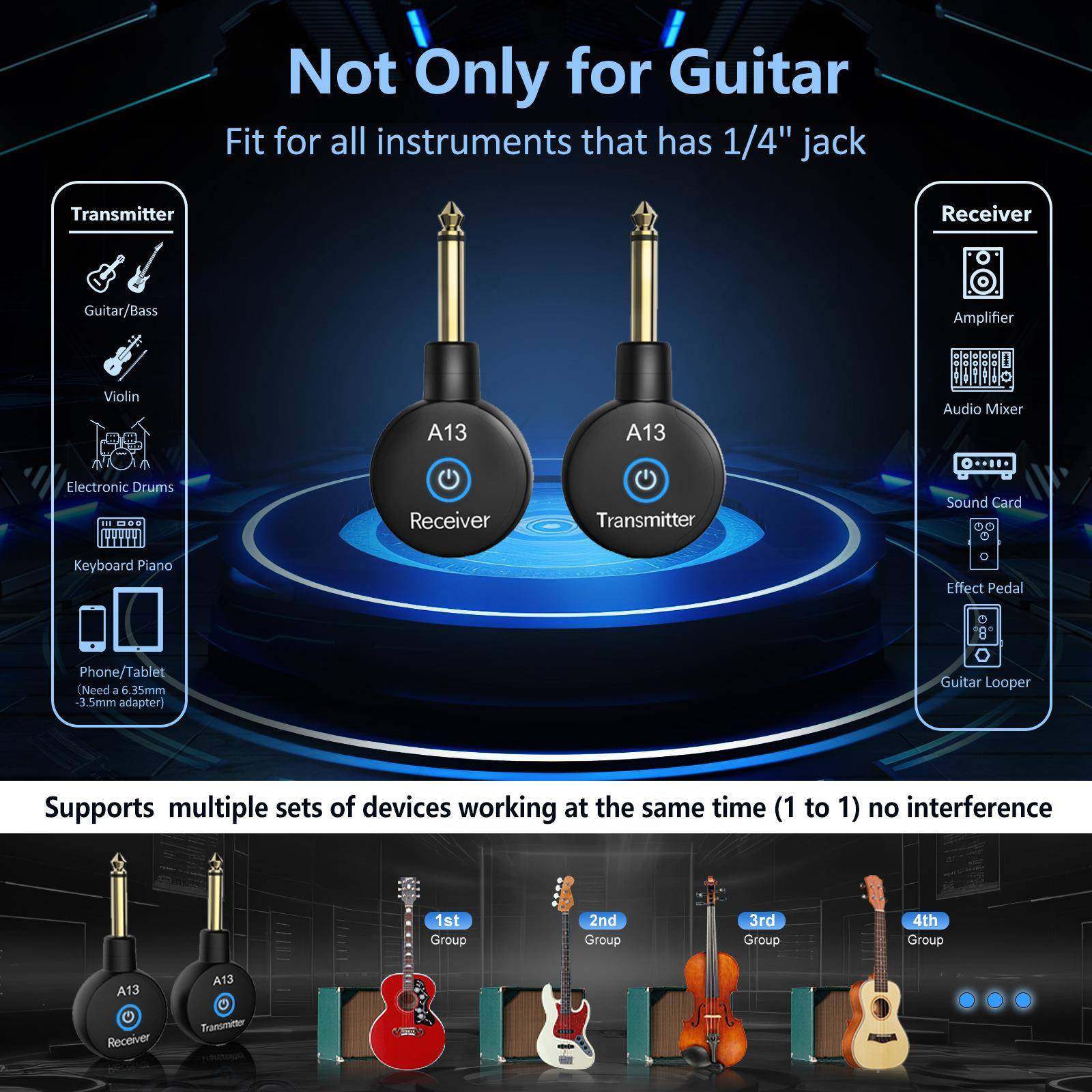 A13无线传输音频连接器电吉他 无线发射器 乐器配件 无线传输系