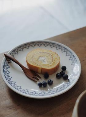 不列颠蓝色复古花边餐盘陶瓷盘甜品盘平盘8寸盘