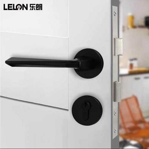 乐朗室内黑色门锁磁吸静音58锁体木门房门分体锁卧室房间门把锁