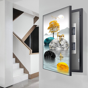 电表箱装饰画竖款走廊玄关过道免打孔新款大尺寸电闸遮挡晶瓷挂画
