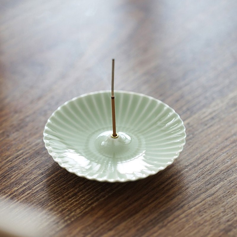 宋韵青瓷线条香插沉香檀香线香中式手工宋青香座底座托盘家用摆件