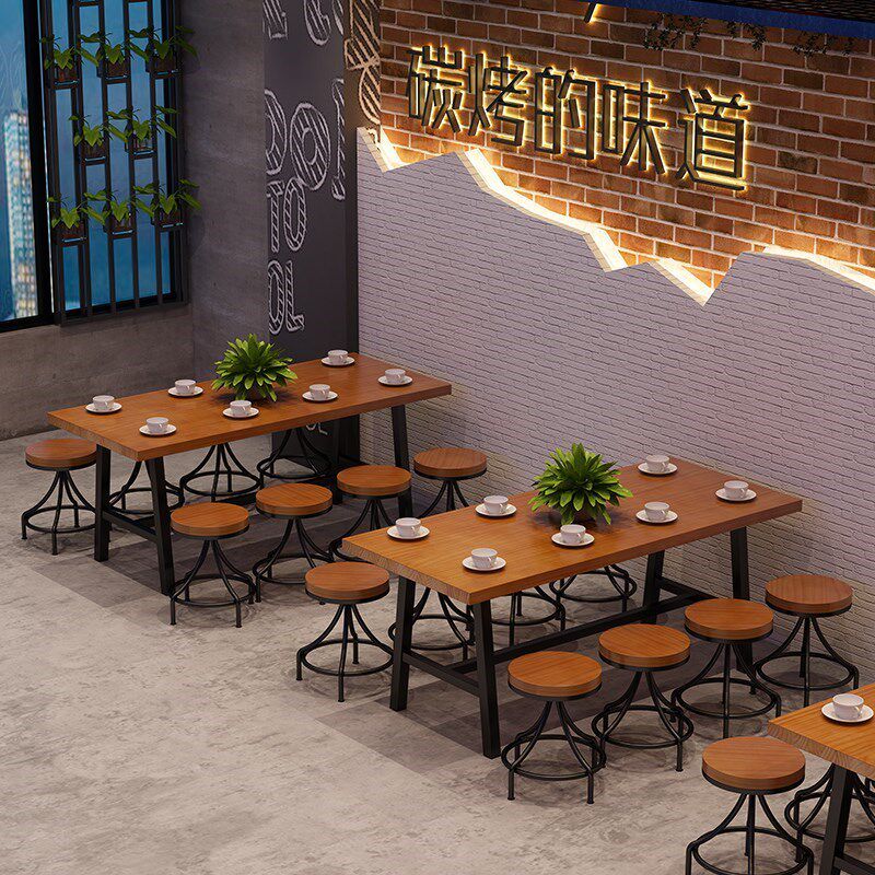 工业风快餐桌椅组合餐饮商用经济型实木桌饭店烧烤甜品咖啡厅桌椅