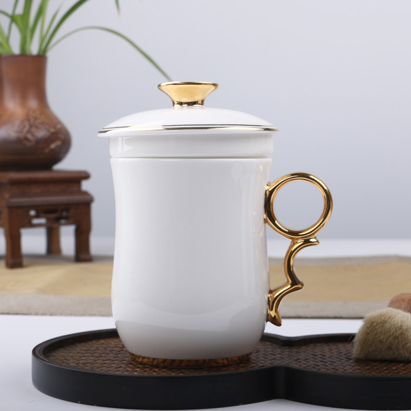海瓷金把滤茶杯带滤芯漏过滤茶杯高端大气办公室盖杯贝瓷好过骨瓷