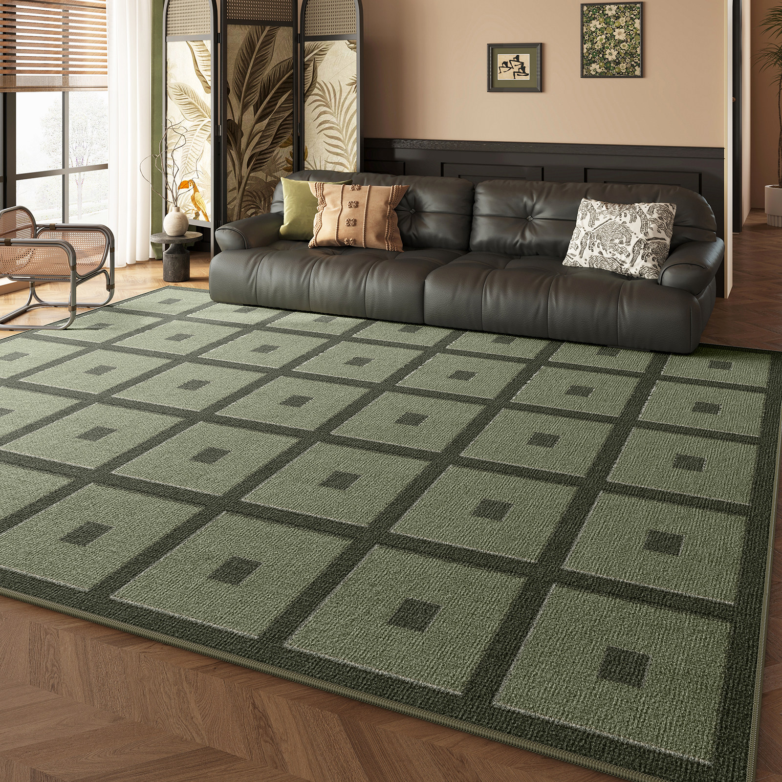 地毯客厅2024新款免洗可擦床边毯家用房间绿色复古沙发地垫大面积,居家布艺,地毯,淘宝优惠券,粉丝福利购,淘宝优惠卷