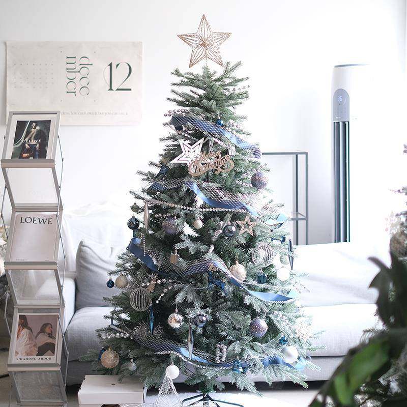 1.8米香槟金普鲁士蓝色圣诞树一米八装饰材料套装公司橱窗布置