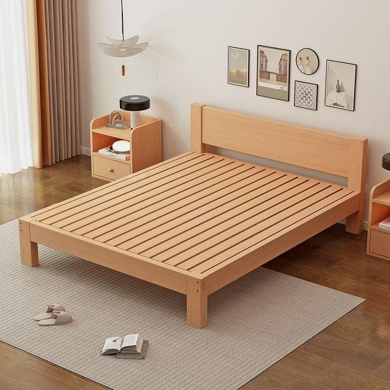 全榉木实木床现代简约1.8米双人单人床1米1.5米实木床无床头床架
