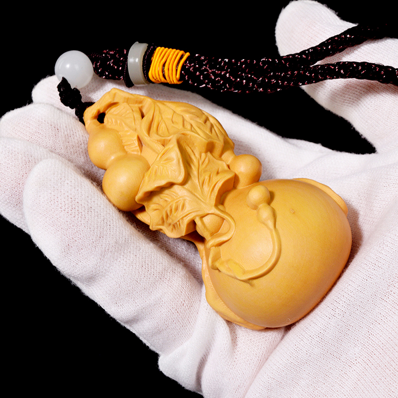 小叶黄杨木雕手把件葫芦汽车挂件文玩实木雕刻工艺品把玩福禄满堂