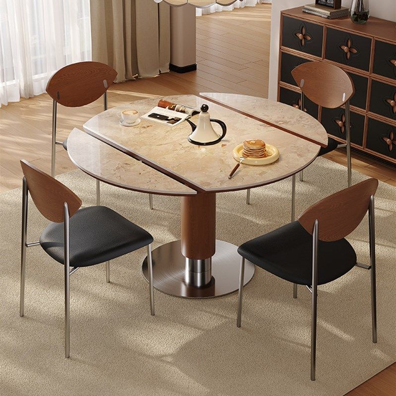 实木岩板餐桌椅组合家用小户型折叠可伸缩方圆两用,住宅家具,岩板餐桌,淘宝优惠券,粉丝福利购,淘宝优惠卷